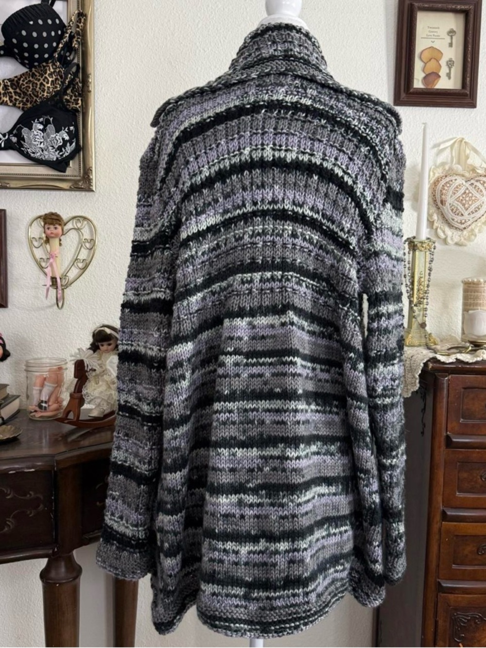 vintage quirky whimsical twee cozy striped knit cardigan w pockets - Picture 4 of 4